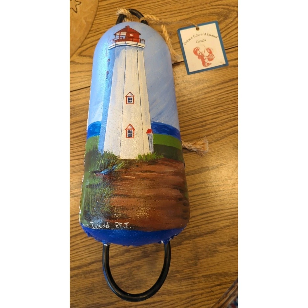 Vintage Nautical Buoy Float Painted Lighthouse Scene Prince Edward Island Canada